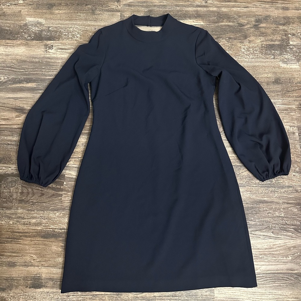 Eliza J. Women’s Mock Neck Crepe Shift Long Sleeve Navy Blue Dress Size 6